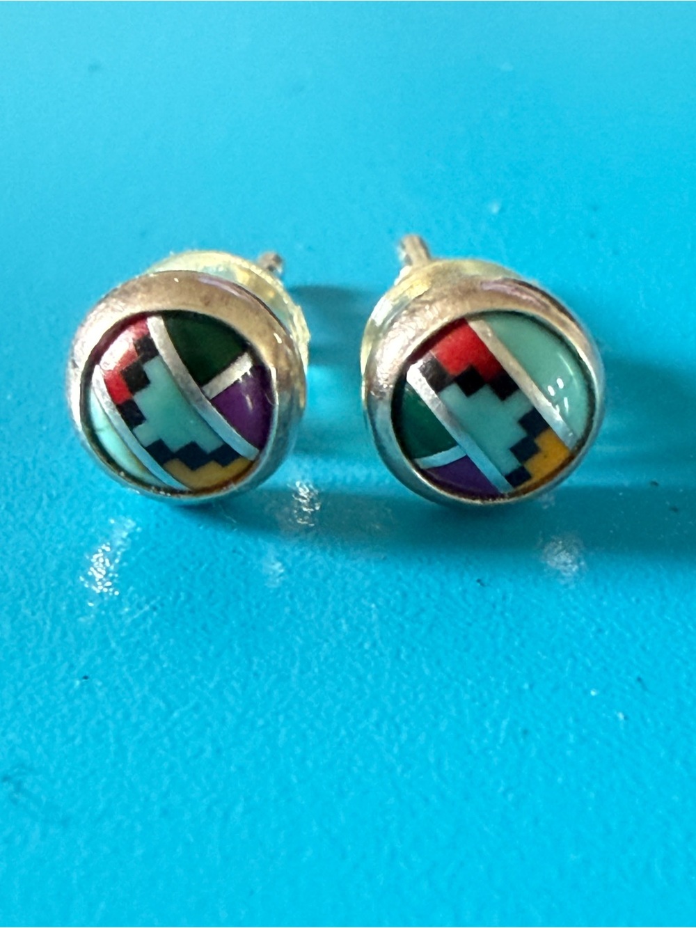 Sterling Inlay Multicolor Southwest Stud Earrings